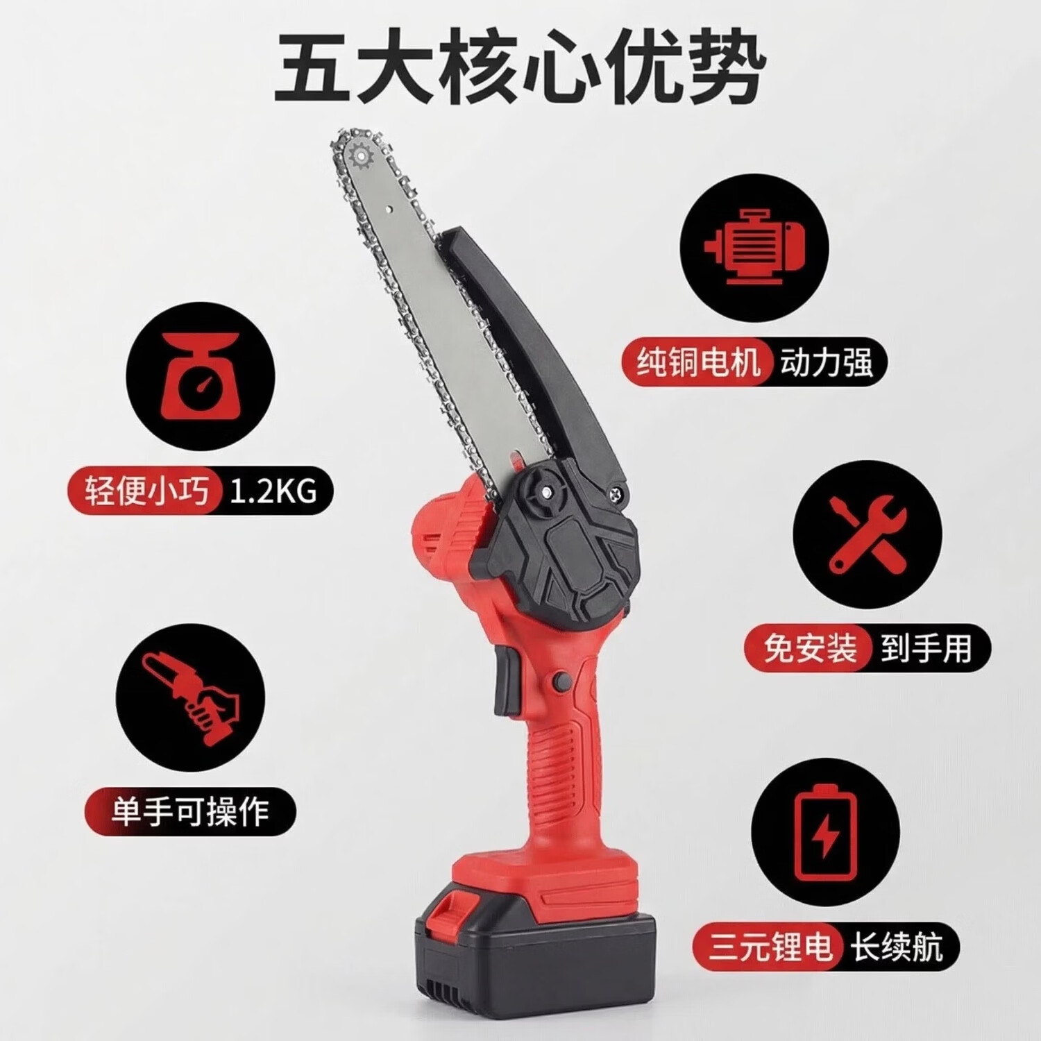 纯铜电机多功能充电手提式锂电链锯户外无线小型伐木手锯砍树修枝 8寸-升级续航-10节-2电2链