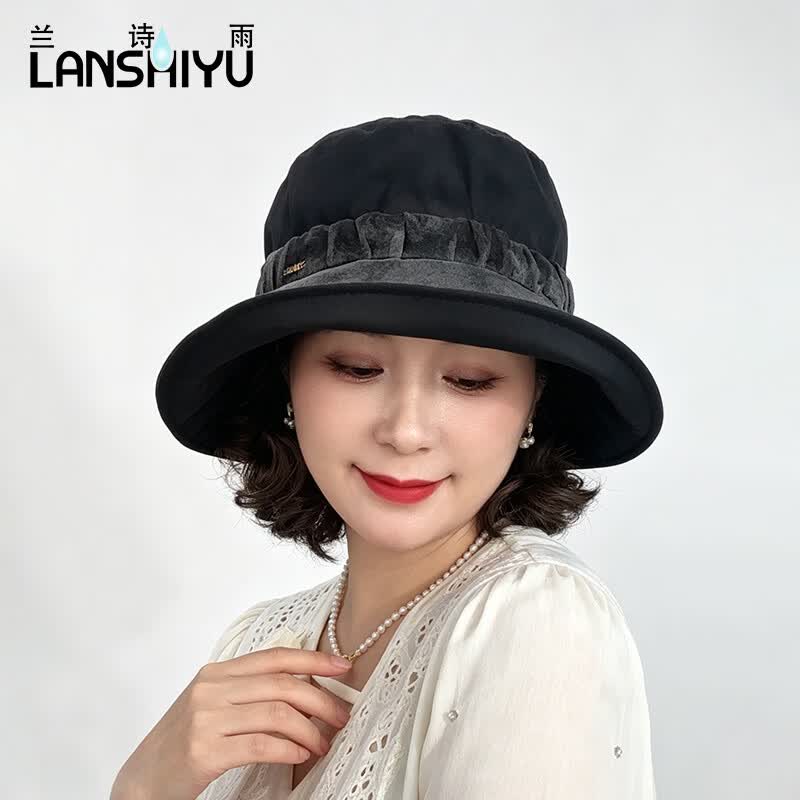 兰诗雨桑蚕丝帽子女士防晒太阳帽出游沙滩帽百搭渔夫帽度假遮阳帽 水墨黑 大头围(59-63CM) 京东折扣/优惠券