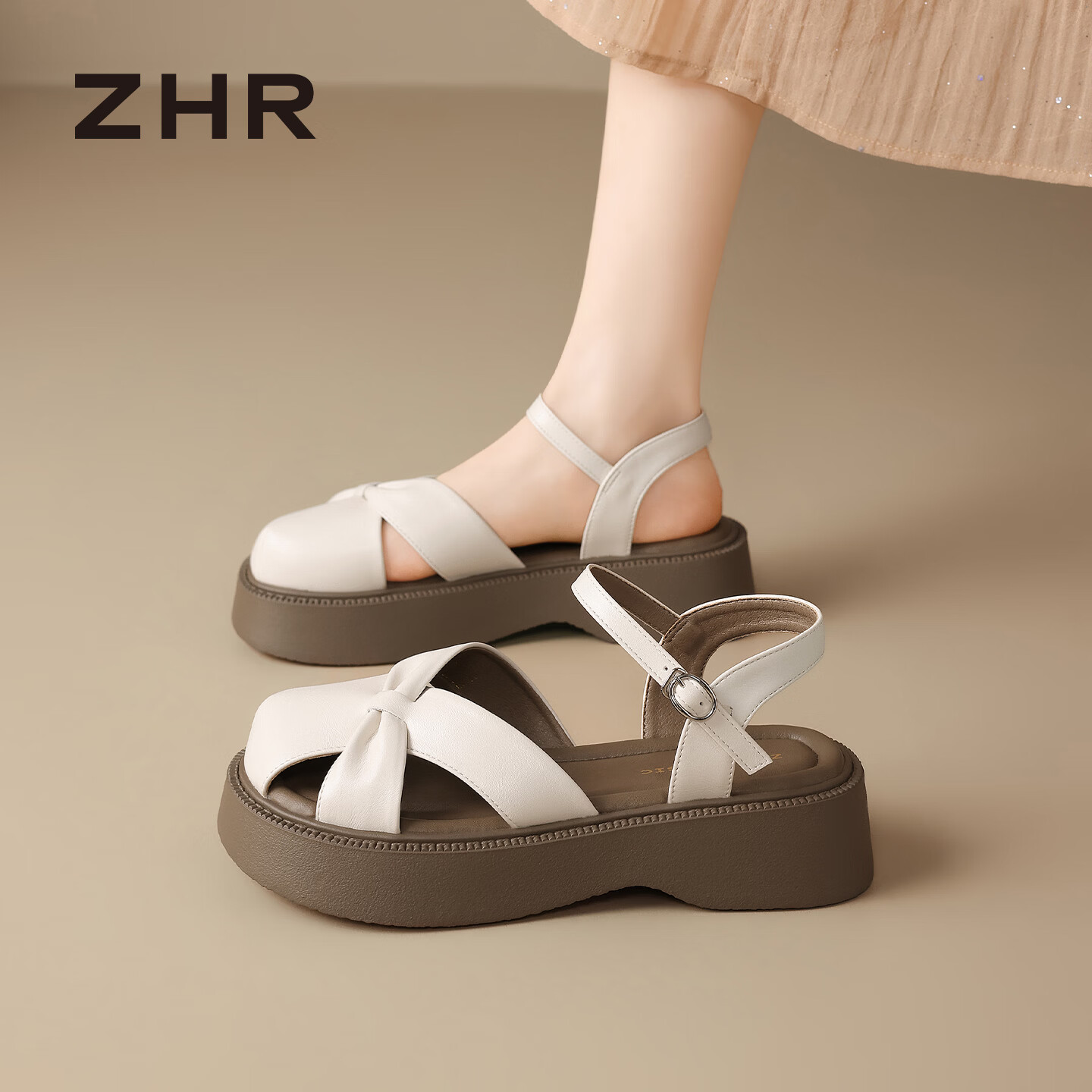 ZHR则则厚底包头凉鞋女2026夏季软底镂空鞋子百搭猪笼鞋女鞋 AB217米色37