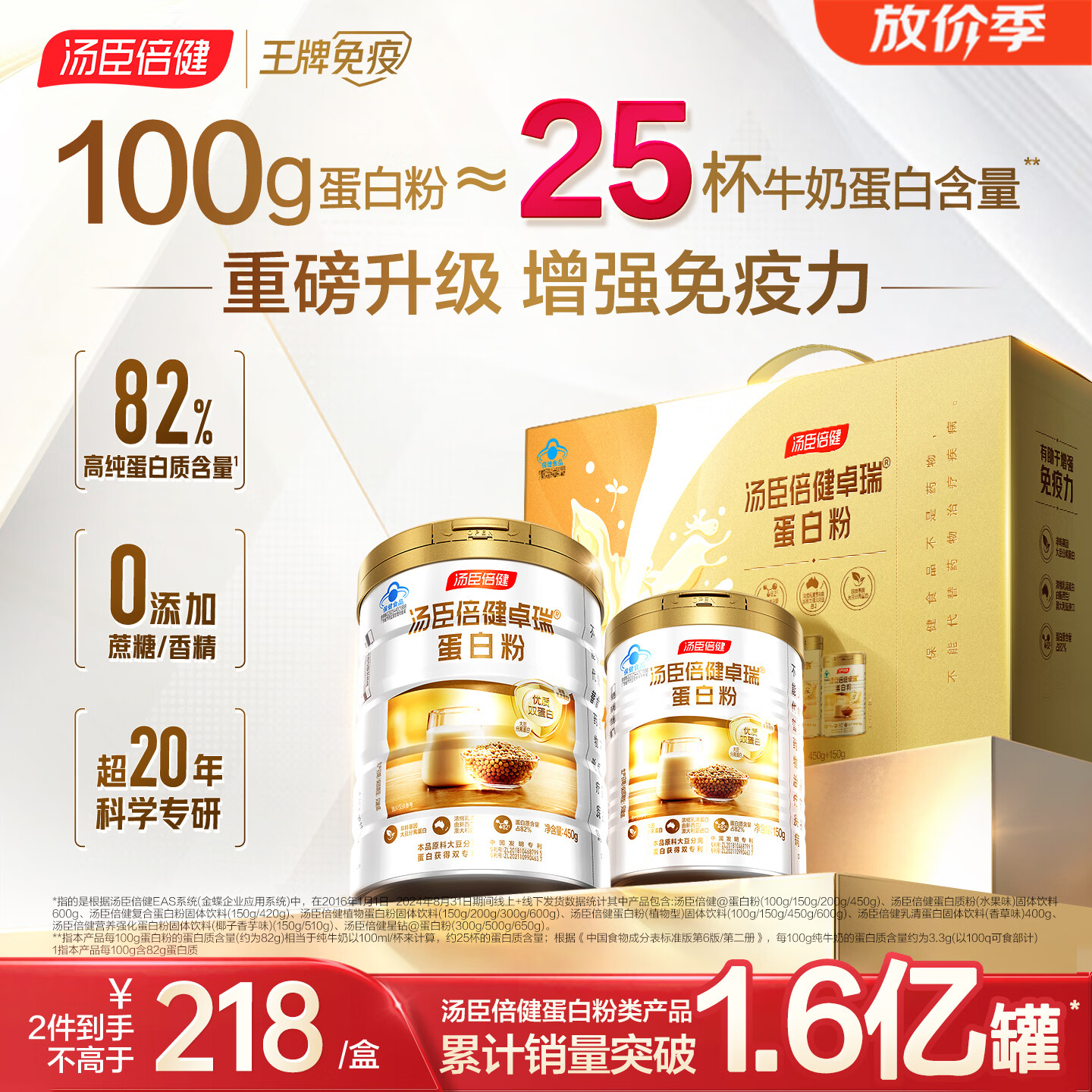 汤臣倍健卓瑞蛋白粉450g+150g礼盒 增强免疫力中老年补充营养 乳清蛋白粉