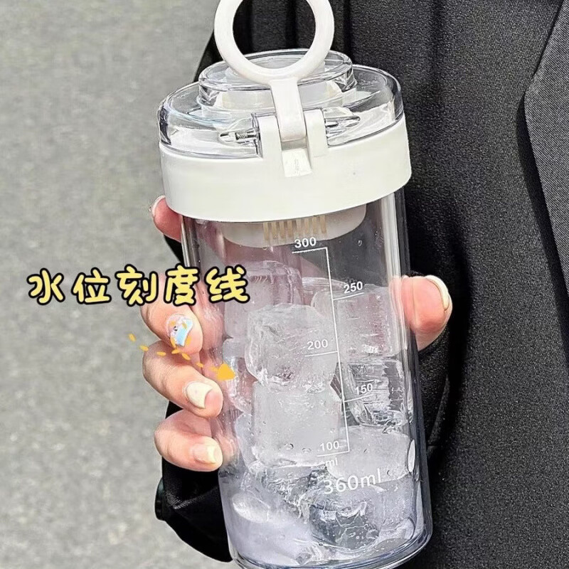 咏幻可爱熊学生水杯女生便携夏季简约ins塑料新款茶水随手分离杯子 白色中号500ml送贴