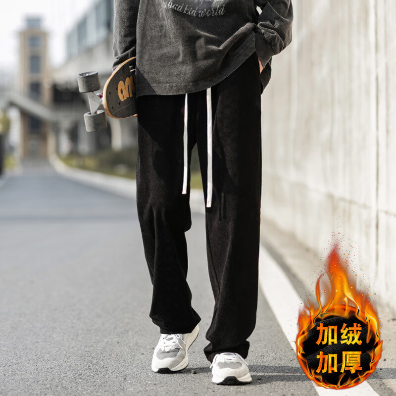 男生冬季穿的2022冬季新款港风男式加绒加厚灯芯绒裤子男直筒裤长裤子
