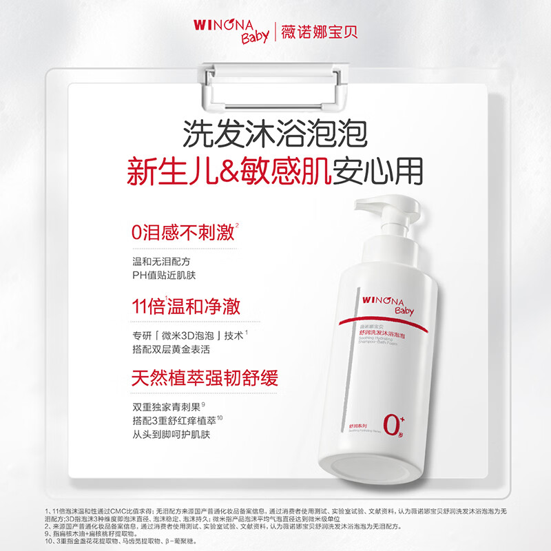 薇诺娜宝贝（WINONA Baby）舒润洗发沐浴泡泡婴幼儿宝宝沐浴露洗发水二合一温和无泪不刺激 【温和净澈】洗发沐浴泡泡300ml