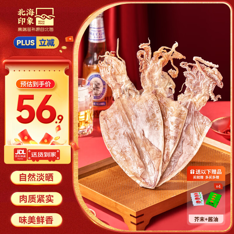 北海印象【北海产地】鱿鱼干A4L 250g 淡干烧烤手撕芥末干货 源头直发包邮