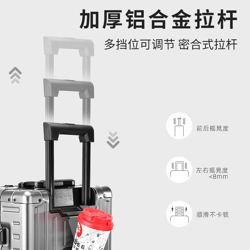 罗梅达尔(Rommedal)铝镁合金行李箱20寸登机箱铝框商务旅行箱24寸前开口拉杆箱 枪灰色【全铝镁合金前开款】 20英寸 【可登机】