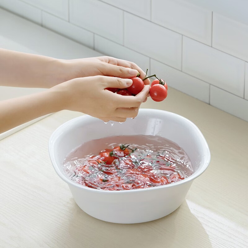 茶花银离子抗菌加厚脸盆塑料脚盆洗PP新生婴儿童脸盆 洗菜盆 【抗菌款 小号】方盆