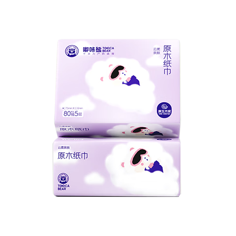 嘟咔熊抽纸五层柔厚擦手纸 卫生纸厕纸 100%原生木浆纸巾 100%原生木浆 5层 400张*2包