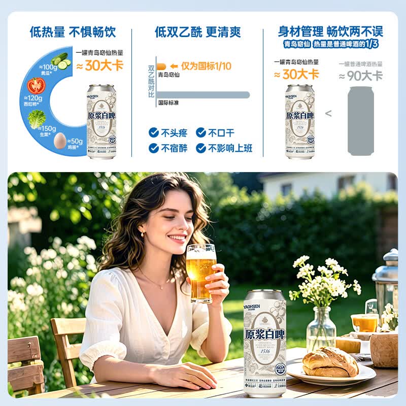 窈仙精酿白啤 艾尔德式全麦鲜啤青岛特产 原浆啤酒口味醇正 送礼自饮 原麦汁浓度12°P 500mL 9罐 整箱装 (14天内生产)