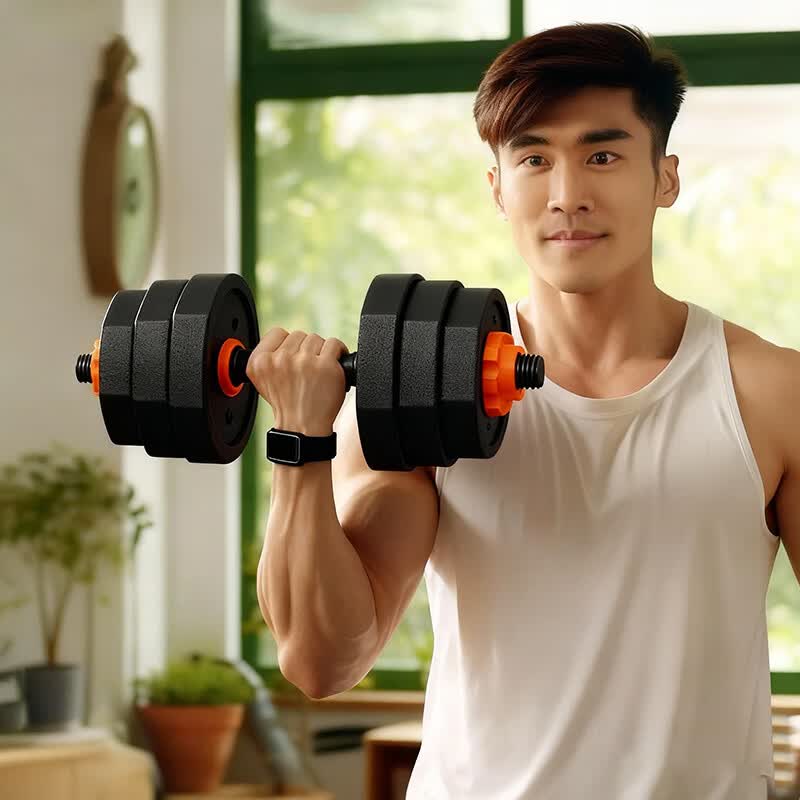 361°哑铃男士健身家用可调节快调杠铃健身器材家用宿舍组合套装 【旗舰款配瑜伽垫】80斤(可变哑铃/杠铃/壶铃/俯卧撑)