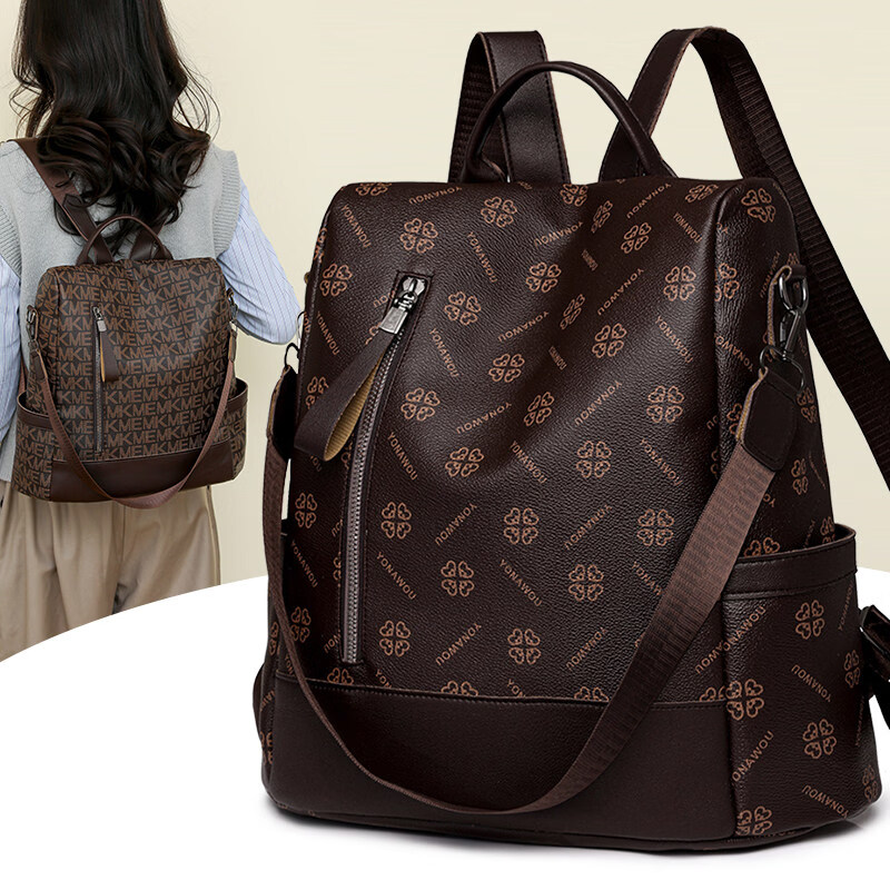 GYKZ日本进口双肩包女2026新款大容量时尚花型软皮pu女士休闲简约防盗 烟斗花