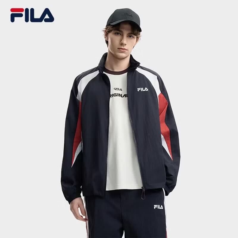 斐乐（FILA）FILA 斐乐易烊千玺同款男士梭织外套2026夏拼色凉感防晒连帽外套 传奇蓝-NV M 170/92A/M