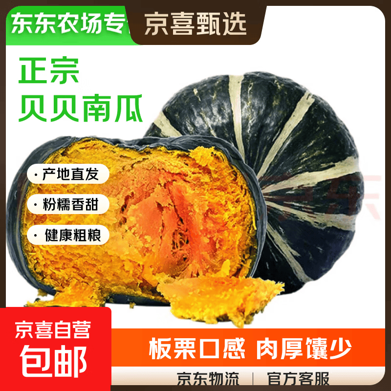 【东东农场】正宗贝贝南瓜新鲜婴儿辅食粉糯香甜蔬菜生鲜 性价比小果 500g ±50g