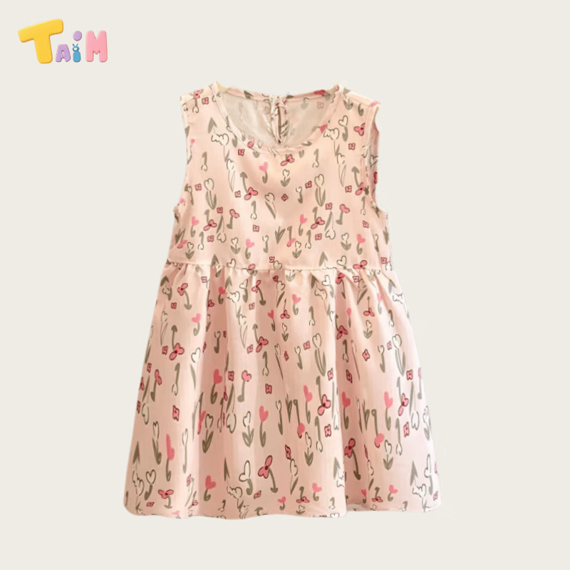 TAIM女童夏季薄款连衣裙儿童宽松无袖背心裙宝宝碎花公主裙 五彩花 80 cm