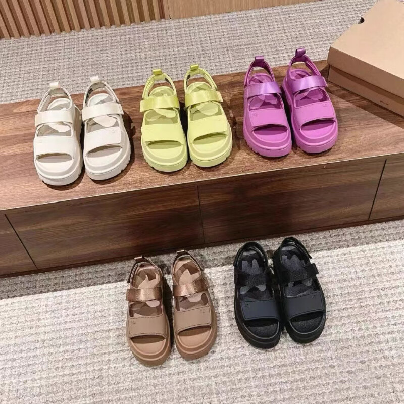 UGG EVERSHEEPSKINS2026新款夏季女士一字带炫金魔术贴厚底凉鞋时尚女鞋外穿沙滩拖鞋 UGG同款石英粉 39