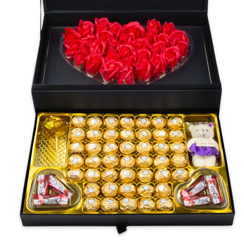 费列罗（Ferrero Rocher）巧克力礼盒情人礼物520送女生老婆玫瑰花项链情侣表白示爱高端 奢华双层全金礼盒