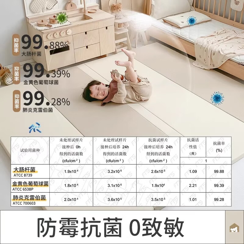 幼乐康宝宝爬行垫加厚IXPE室内客厅婴儿爬爬垫儿童游戏防摔地垫可折叠 升级防滑款 0缝抑菌PU+透气孔【XPE内胆】经典灰 180*120*4CM厚(±1cm)【99抗菌 安心啃咬】