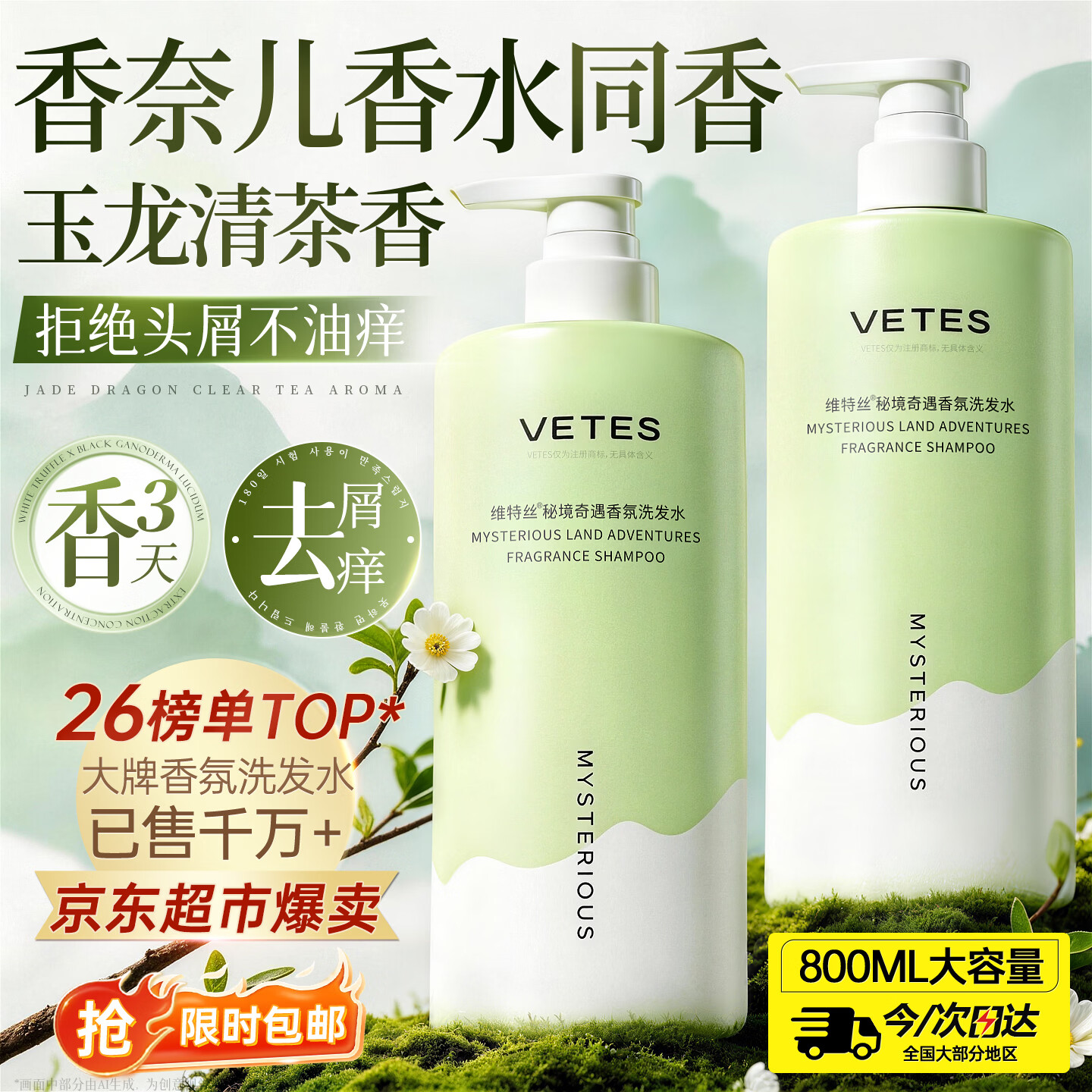 维特丝洗发水去屑止痒控油持久蓬松男女士洗头膏氨基酸金榜第1洗发露