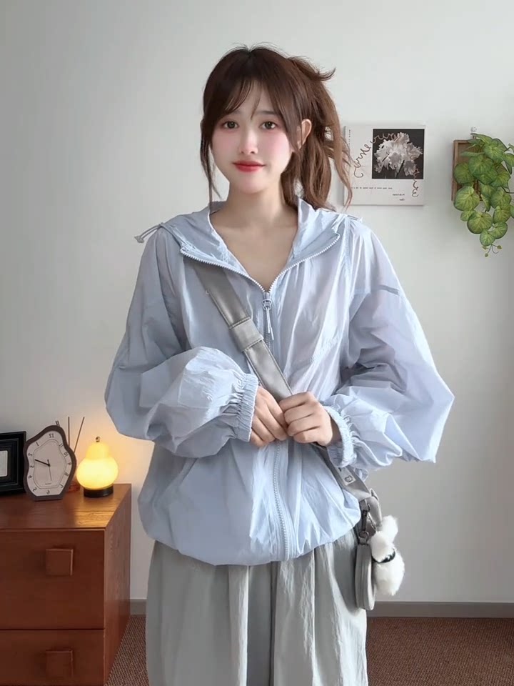 蕉下森林夏季轻薄透气连帽蕉下防晒衣女小个子宽松超好看凉感薄款外套防晒 浅蓝色 S