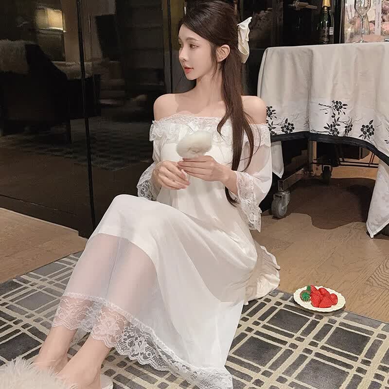 公主风睡衣睡裙女夏季莫代尔棉带胸垫短袖网纱纯欲风高级感家居服 MA8992粉色# XL