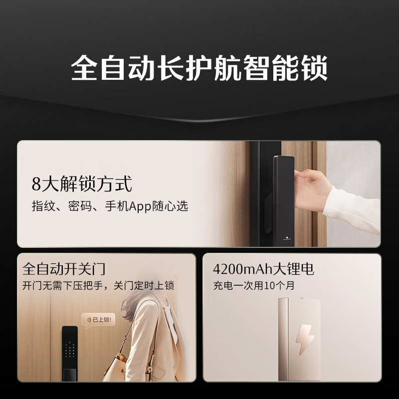 德施曼间德施曼全自动智能门锁密码锁指纹锁电子锁小嘀 Q2P典雅黑