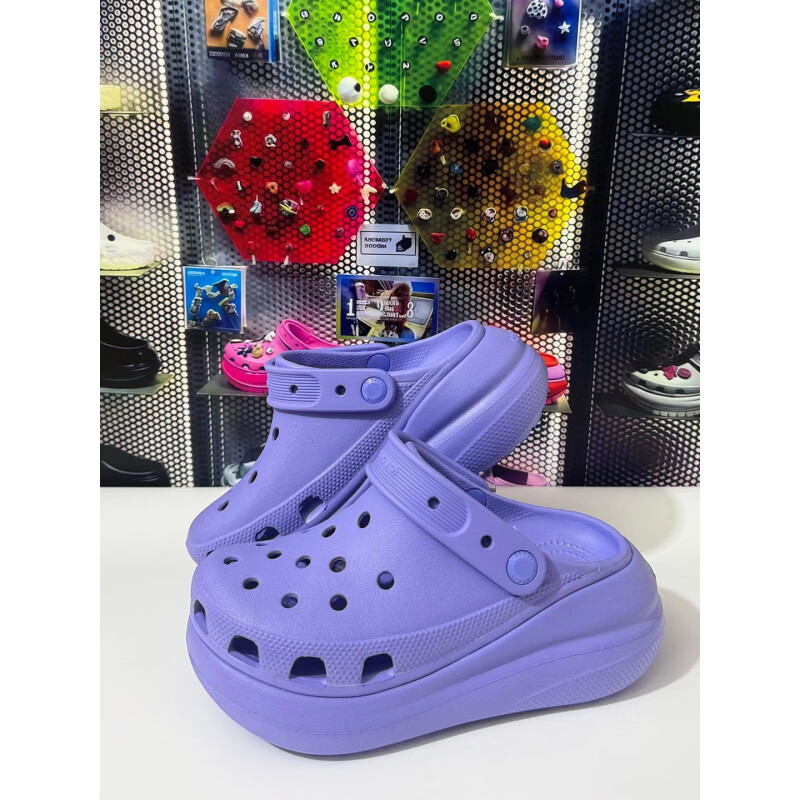 CORCS CROCS泡芙洞洞鞋女鞋女士户外休闲增高凉拖鞋沙滩鞋 黑色 39-40