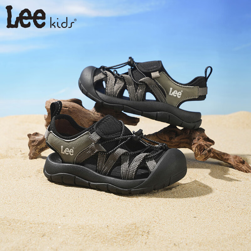 Lee童鞋夏季新款儿童包头凉鞋女童镂空沙滩鞋男大童 X0181 黑色 36 【建议脚长225mm】