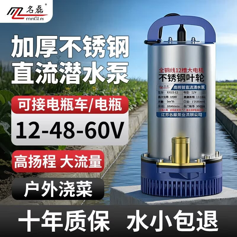 名磊直流潜水泵小型电动车抽水泵家用浇菜灌溉水泵 12V320W10米线