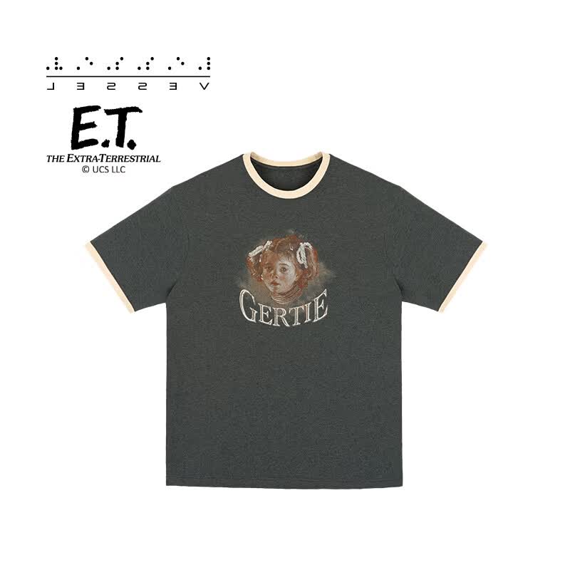 XVESSELE.T.联名休闲短袖T恤潮流印花上衣男女同款 E.T.女孩头像T恤 灰色 Y24X816B S