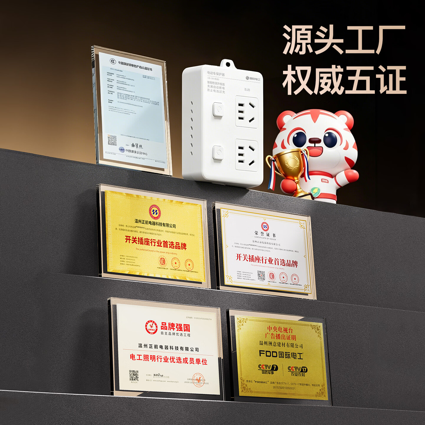 国际电工智能电动车充电保护器插头充满自动断电防过充保护电瓶带线插排 保护器插座一位五孔 0.2米【总控】