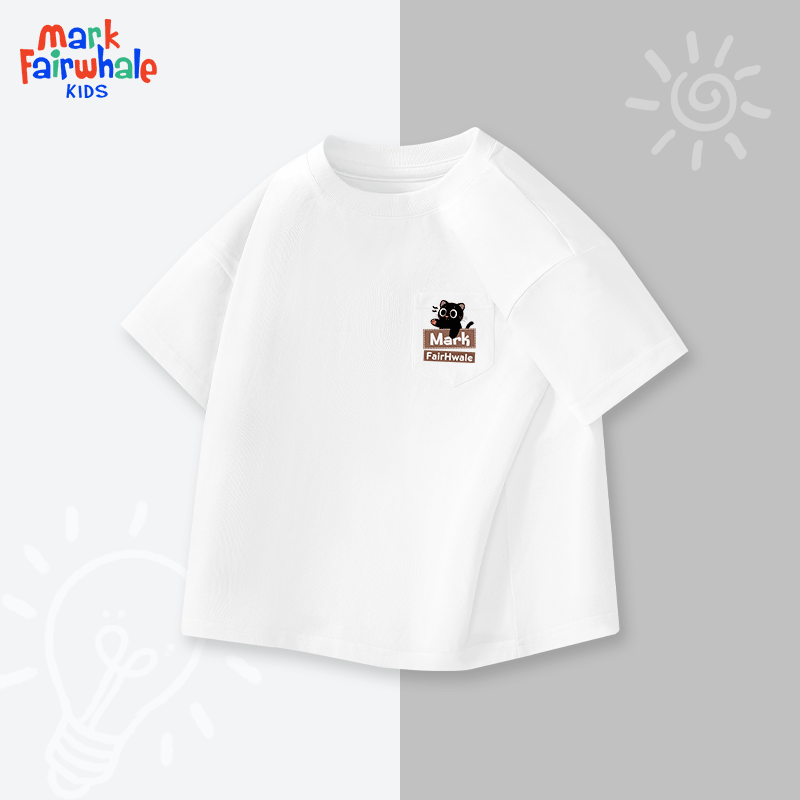 马克华菲（MARK FAIRWHALE）夏季儿童纯棉短袖男女宝宝宽松休闲上衣 白色 90