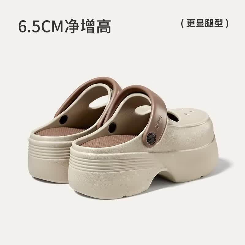 朴西叠叠乐洞洞鞋女款夏季厚底增高透气不臭脚包头拖鞋外穿沙滩鞋 熊猫黑 40-41