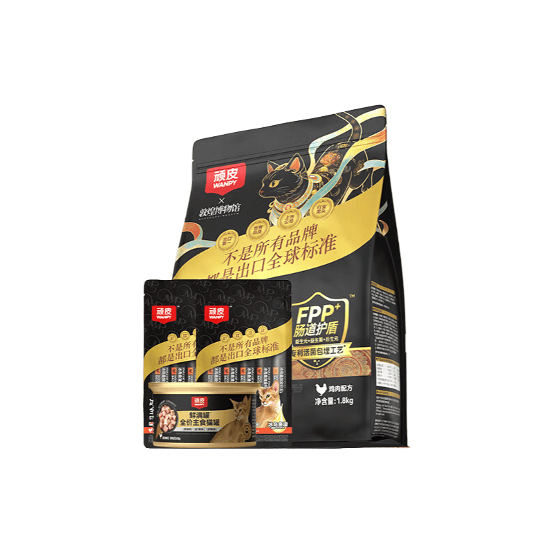 顽皮（Wanpy）100%鲜肉猫粮冻干猫粮营养美毛全价成猫粮小金盾 【敦煌联名】1.8kg鸡肉味+主食猫条8支+主食猫罐