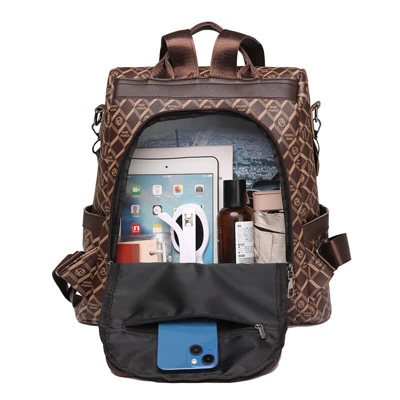 GYKZ日本进口双肩包女2026新款大容量时尚花型软皮pu女士休闲简约防盗 烟斗花