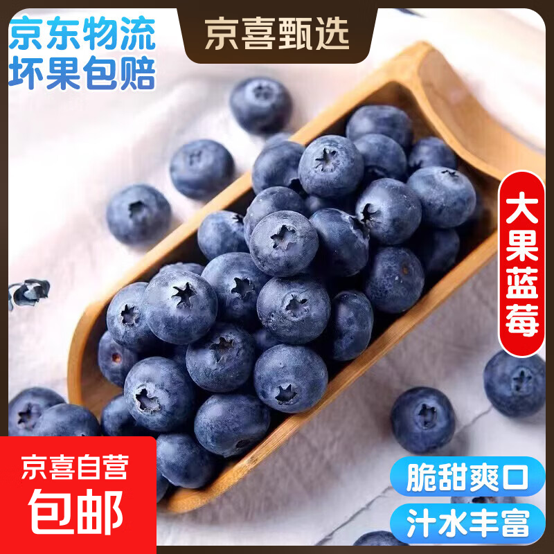云南蓝莓超大果【多地JD快递】国产新鲜蓝莓 孕妇精选水果 4盒装 多买多划算【70-90g/盒】 中果【单果15mm+】