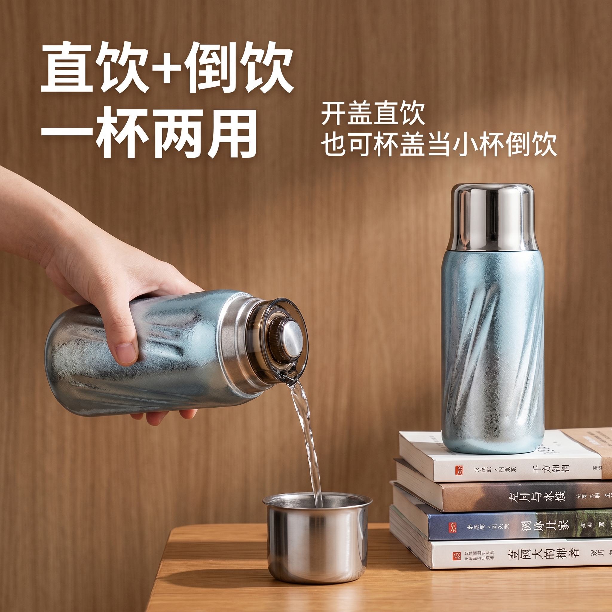 TIPURE纯钛保温杯水杯泡茶杯焖烧杯茶水分离磁吸杯盖便携男女实用礼物 渐变粉 350ml