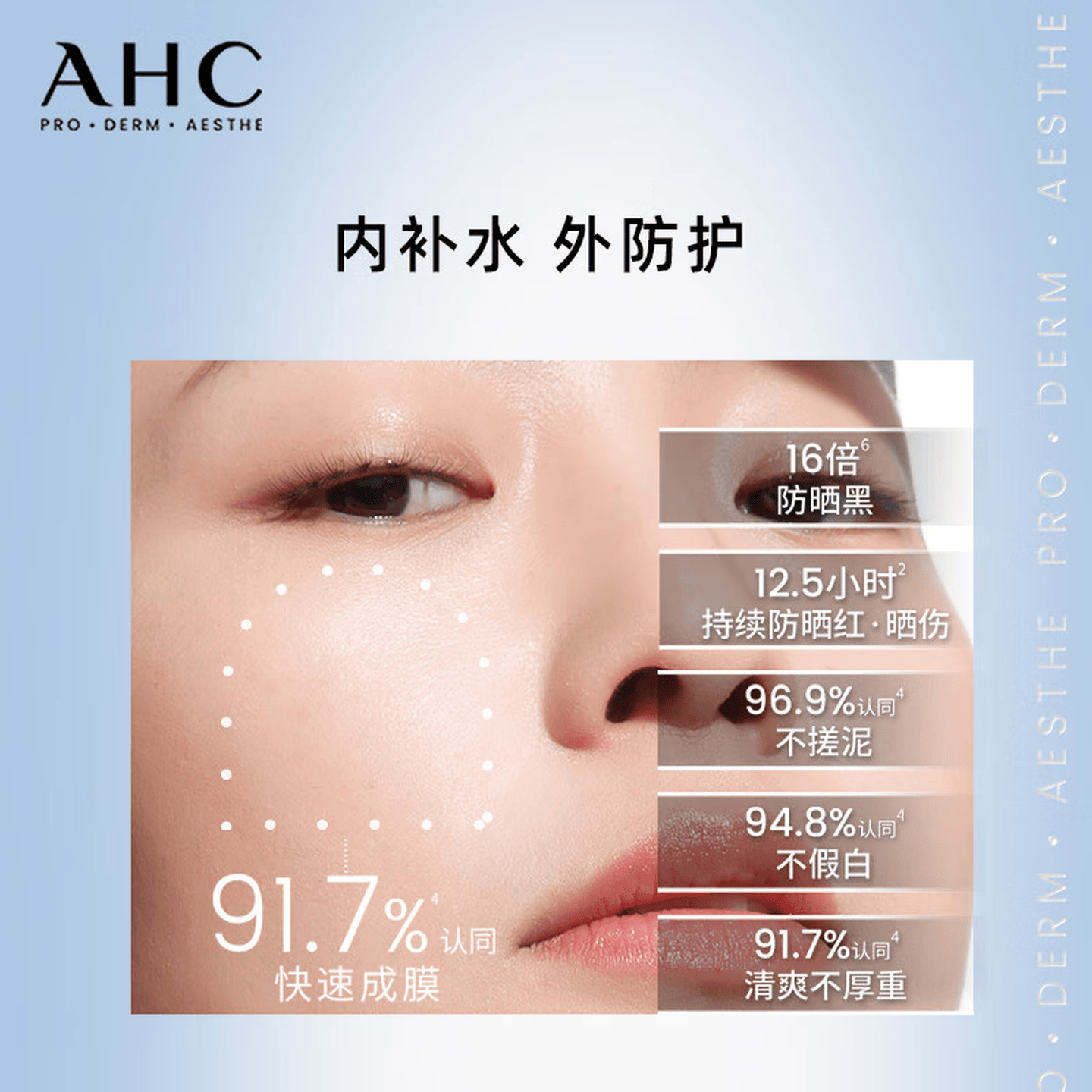 AHC防晒霜小蓝瓶高倍防晒乳防水防汗紫外线男士隔离乳学生军训敏感肌 50ml