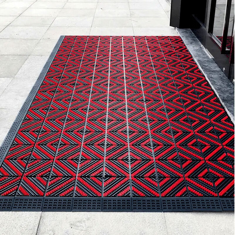 室外防滑地垫台阶楼梯酒店门口进门入户门店蹭灰刮泥户外商用脚垫 单刷灰块红刷 60cm*90cm 四周含边+安装锤