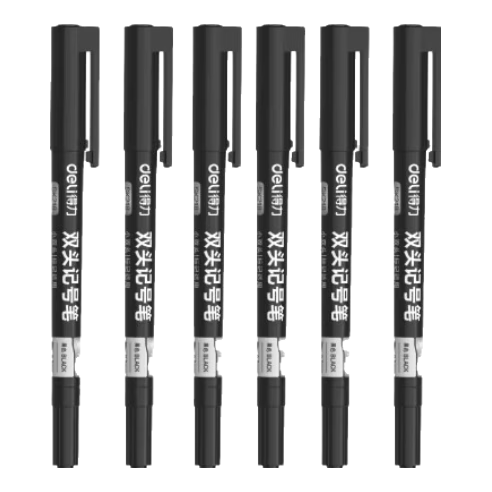 得力（deli）双头记号笔勾线笔黑红蓝色防水防油不掉色学生油性大头笔速干快递物流工地瓷砖画线标记 整盒推荐【12支黑色】粗细双头设计