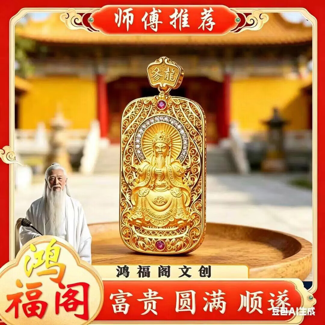 【师傅推荐】甄选双面雕刻五爷方牌 龙五爷吊坠+项链绳+珍宝盒