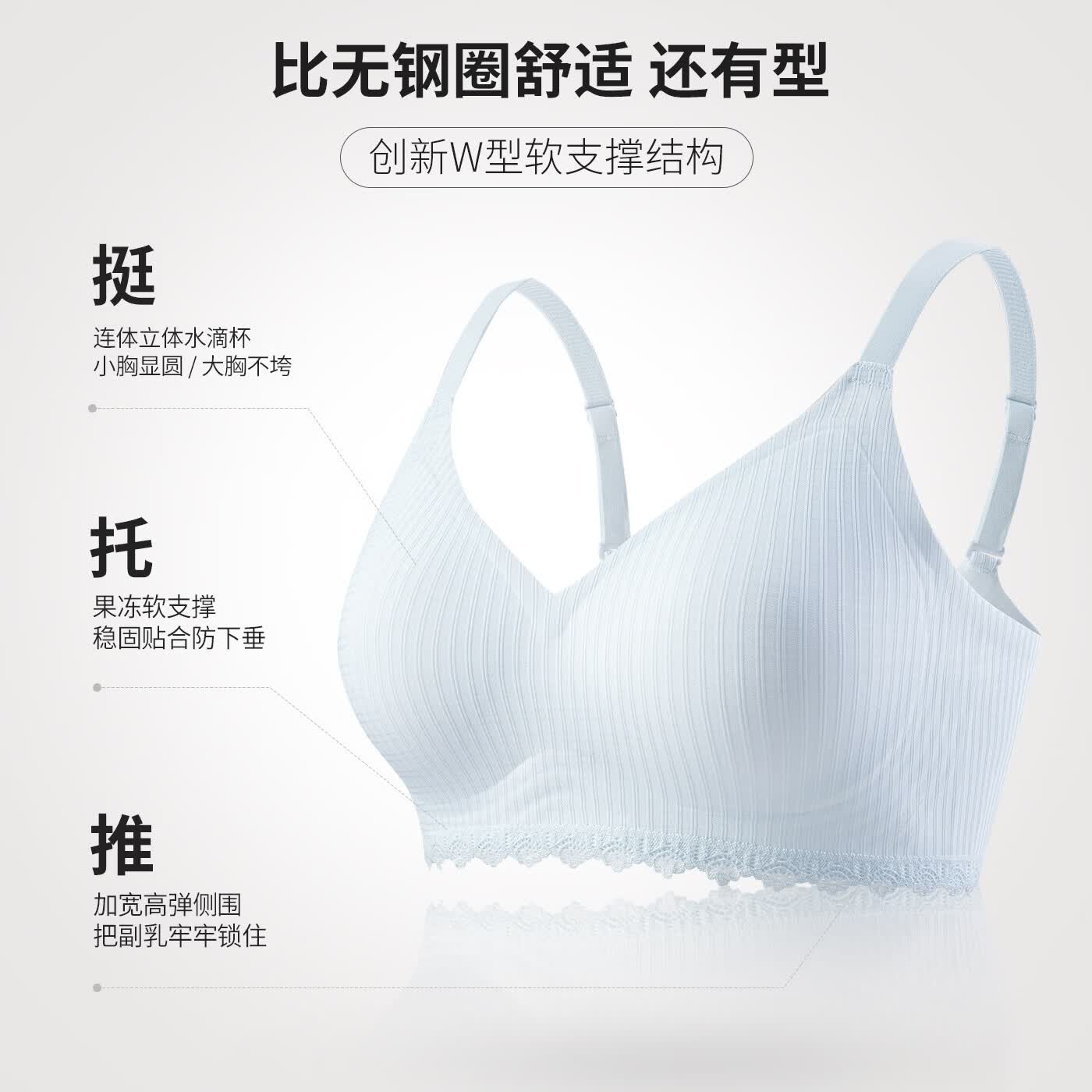 裳襟华夫格云感内衣女BCD杯亲肤舒适无束缚蕾丝全罩杯收副乳舒适聚拢 黑色 2XL /40BC杯=38D（130-140斤）