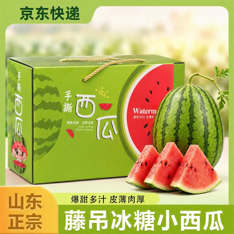 薏品甄鲜正宗山东藤吊2K冰糖小西瓜 小糖丸西瓜新鲜水果 京东快递送礼优选 净重4.5-5斤【2-3枚】