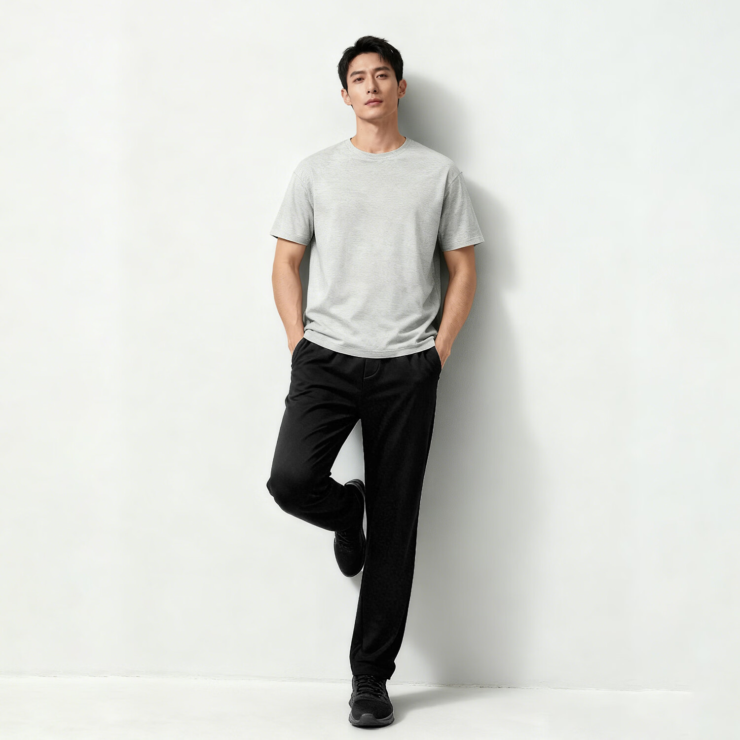 MARKLESS100%纯棉t恤男士夏季宽松百搭纯色短袖圆领上衣5630 浅麻灰 L