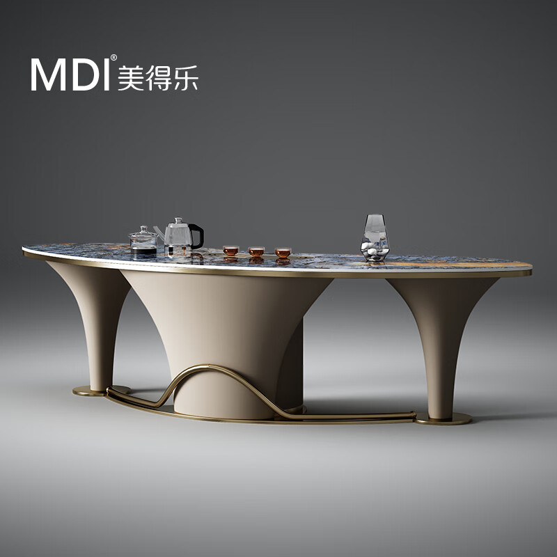 美得乐 轻奢茶桌感客厅岩板弧形泡茶桌高端大气简约现代办公室大茶台
