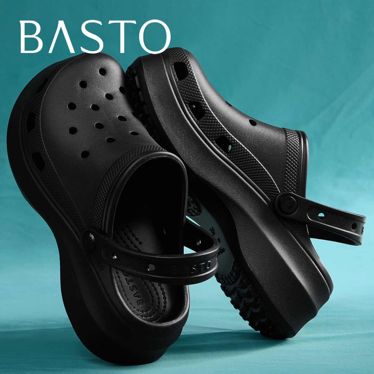 百思图（BASTO）2026新款软底泡芙云朵洞洞鞋外穿时尚女款凉鞋厚底增高凉鞋超舒服 黑色-云朵款-底厚5厘米 39