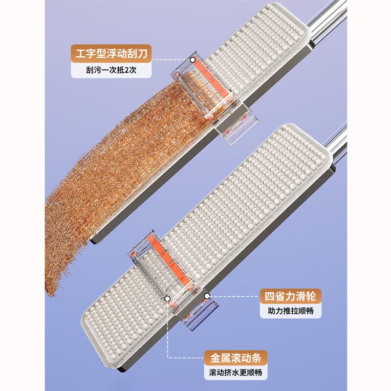 太太乐新款2026大号不锈钢宽板免手洗平板拖把懒人用清洁神器拖地神器 45CM不锈钢加厚雪尼尔平板拖把共5块布