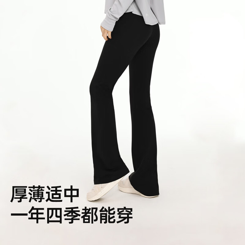 OhSunny打底裤女裸感高腰收腹提臀显瘦运动健身微喇鲨鱼瑜伽裤 暮云黑 M