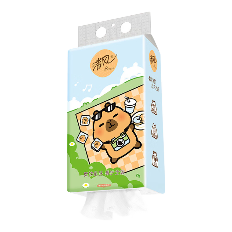 清风卡皮巴拉抽纸悬挂式挂抽4层加厚实惠装家用餐巾纸厕纸卫生纸抽 4层1000张*1提