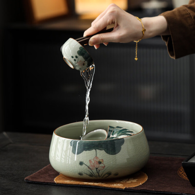 UNBO尊品精铸哥窑手绘家用中式功夫茶具套组高端陶瓷泡茶壶茶杯整 手绘哥窑-提梁壶-山水套 16件
