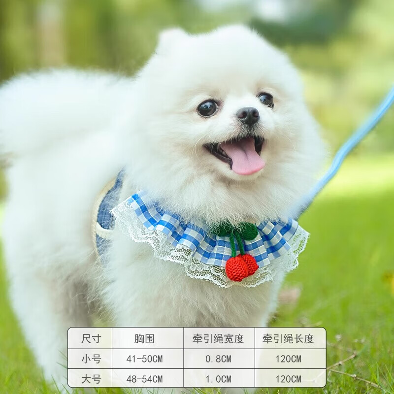 【甄选好物】狗狗牵引绳猫咪胸背带遛狗绳泰迪比熊中小型犬狗链宠 宠物牵引绳 -【蓝色樱桃】 M(建议7-15斤)