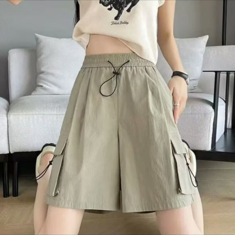 YOUNVFR夏季高腰五分阔腿裤设计感小众慵懒宽松短裤梨型显瘦直筒女版中裤 203#黑色 M 【建议85-100斤】